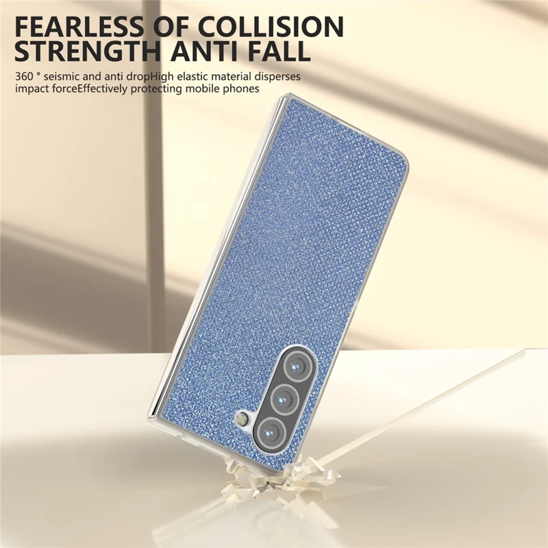 For Samsung Galaxy Z Fold6 5G Case Leather+PC Phone Cover Rhinestone Texture - Blue