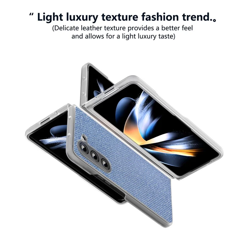 For Samsung Galaxy Z Fold6 5G Case Leather+PC Phone Cover Rhinestone Texture - Blue
