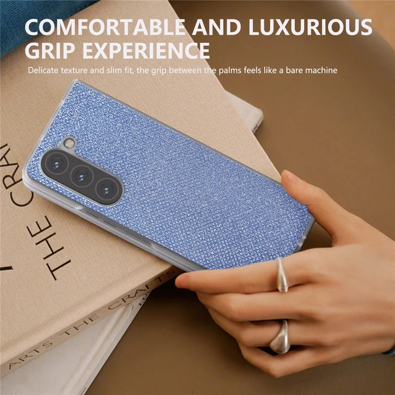For Samsung Galaxy Z Fold6 5G Case Leather+PC Phone Cover Rhinestone Texture - Blue