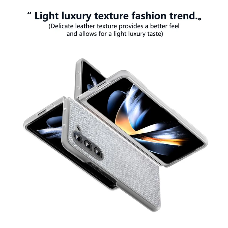 Pour Samsung Galaxy Z Fold6 5G étui en cuir + étui en PC Couvercle de téléphone Texture de strass - Argent