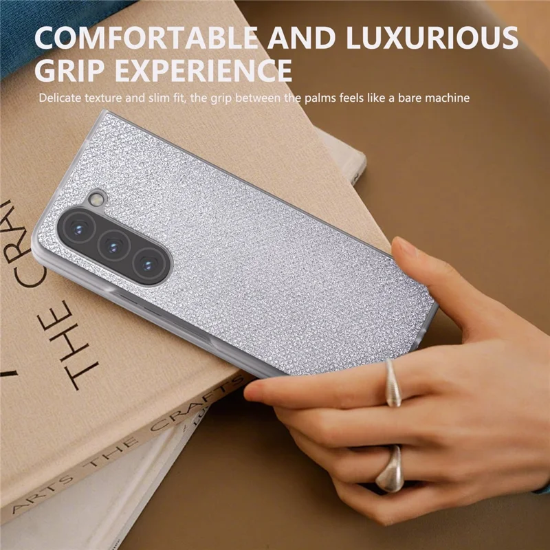 Pour Samsung Galaxy Z Fold6 5G étui en cuir + étui en PC Couvercle de téléphone Texture de strass - Argent