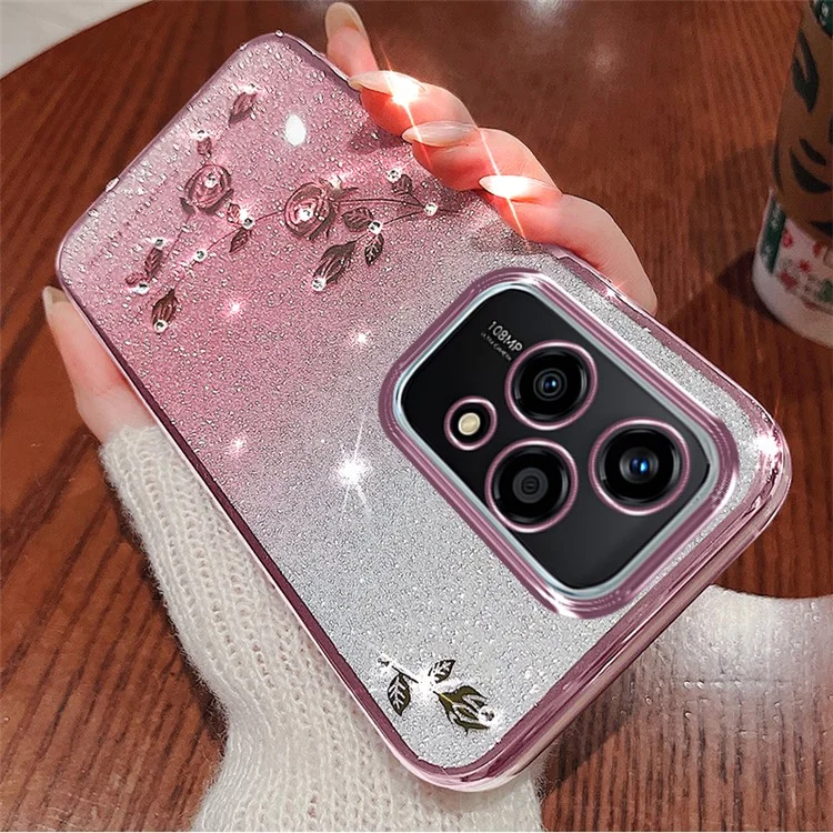 KADEM For Honor 200 Lite Case TPU Glitter Cute Floral Pattern Phone Cover - Rose Gold