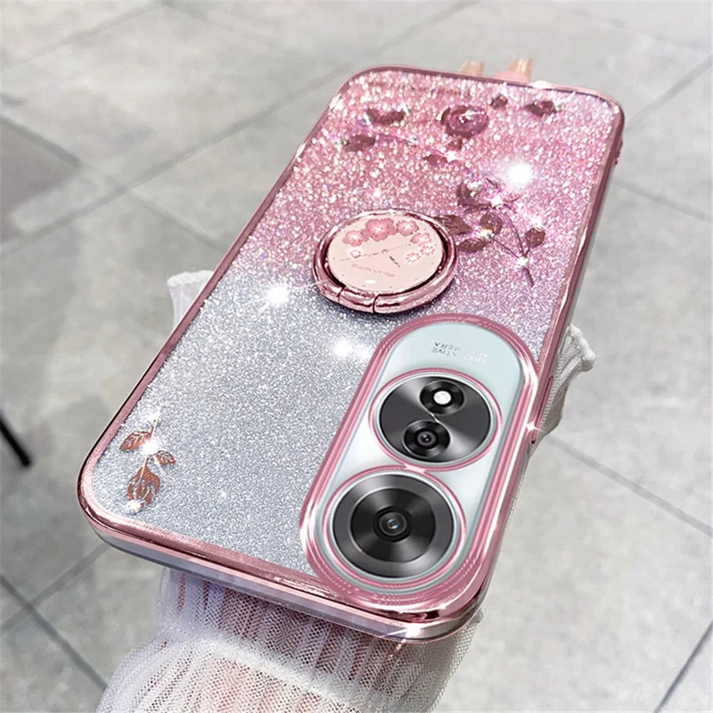 KADEM Per Oppo A60 4G Case Supporto Impugnatura TPU Lucido Cover Telefonica Glitter Scintillante - Rosa Oro