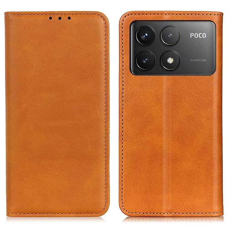 For Xiaomi Redmi K70 5G / K70 Pro 5G / Poco F6 Pro 5G Case Magnetic Closing Split Leather Wallet Phone Cover - Brown