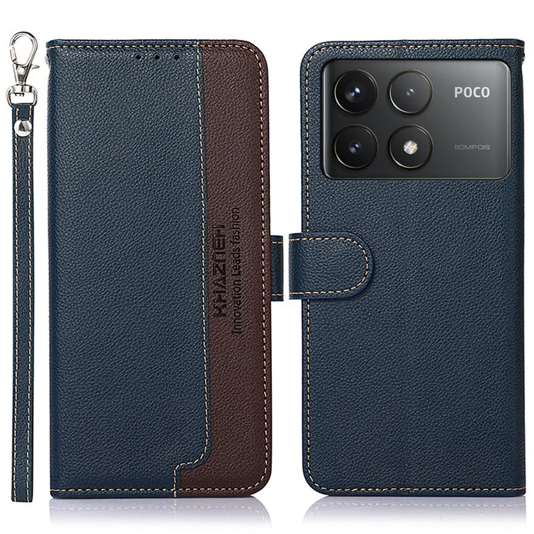 KHAZNEH Pour Xiaomi Poco F6 Pro 5G / K70 5G / K70 Pro 5G Étui de Portefeuille Blocage RFID Housse en Cuir pour Téléphone - Bleu