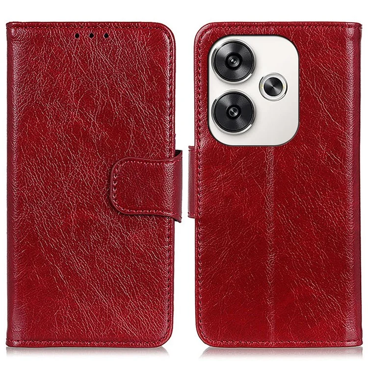 Para Xiaomi Poco F6 5G / Turbo 3 5G Funda Textura Nappa Piel de Vaca Folio Flip Funda con Cartera - Rojo