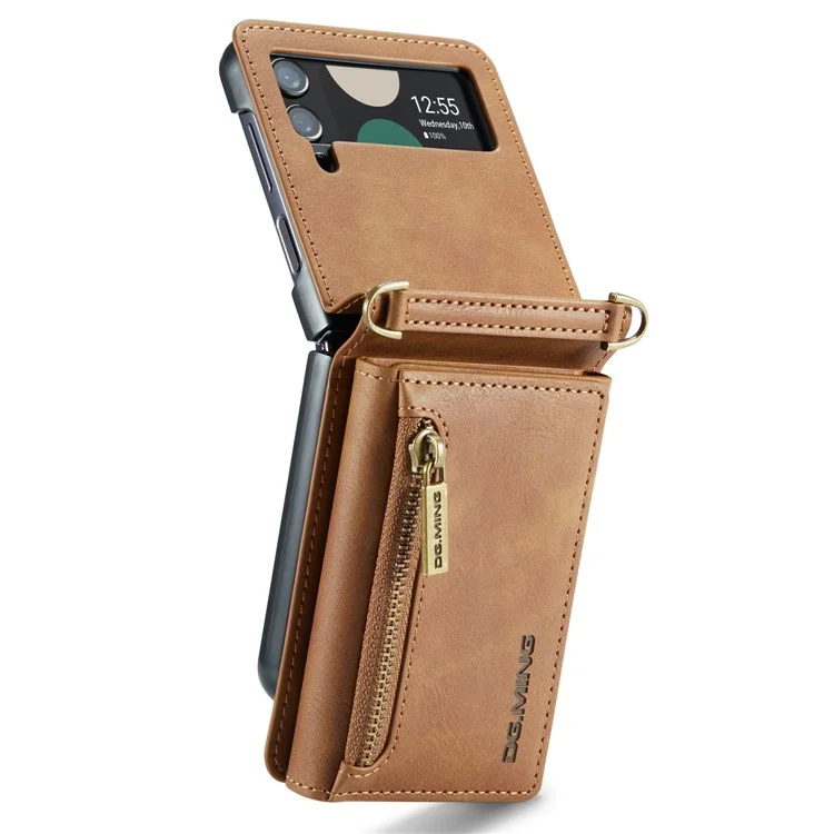 Чехол для Samsung Galaxy Z Flip4 5G DG.MING M5 Series с блокировкой RFID, из искусственной кожи и поликарбоната, с функцией складывания, коричневого цвета