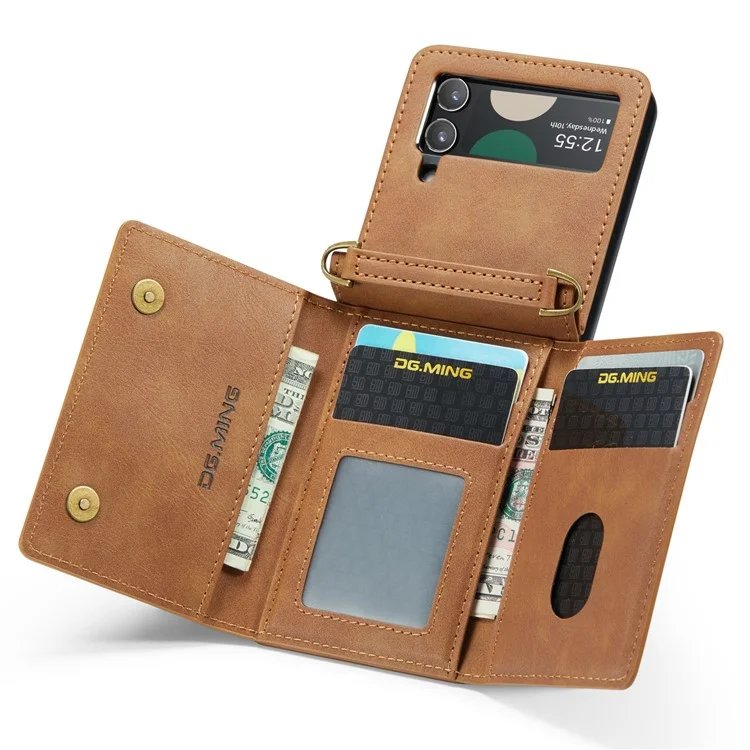 Чехол для Samsung Galaxy Z Flip4 5G DG.MING M5 Series с блокировкой RFID, из искусственной кожи и поликарбоната, с функцией складывания, коричневого цвета