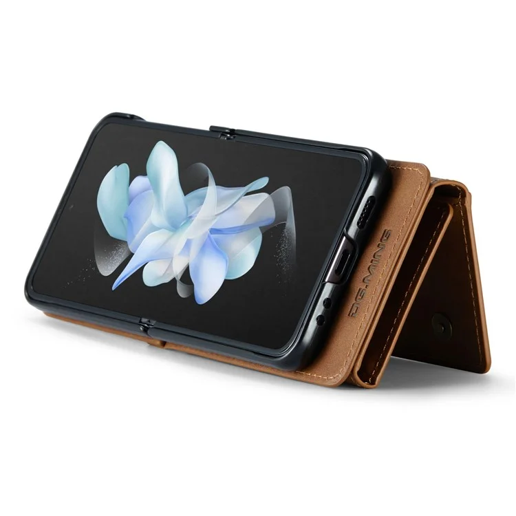 Чехол для Samsung Galaxy Z Flip4 5G DG.MING M5 Series с блокировкой RFID, из искусственной кожи и поликарбоната, с функцией складывания, коричневого цвета