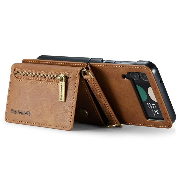Чехол для Samsung Galaxy Z Flip4 5G DG.MING M5 Series с блокировкой RFID, из искусственной кожи и поликарбоната, с функцией складывания, коричневого цвета