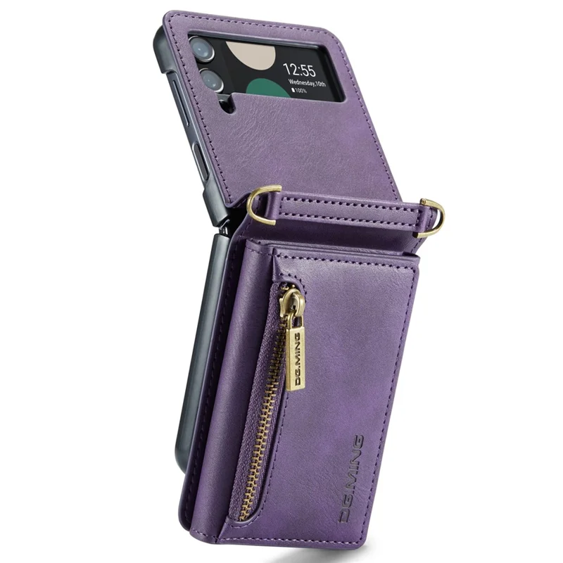 DG.MING M5 Series for Samsung Galaxy Z Flip4 5G Case RFID Blocking PU Leather+PC Folding Phone Cover - Purple