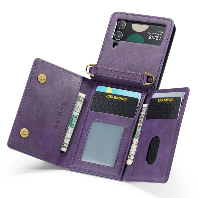 DG.MING M5 Series for Samsung Galaxy Z Flip4 5G Case RFID Blocking PU Leather+PC Folding Phone Cover - Purple