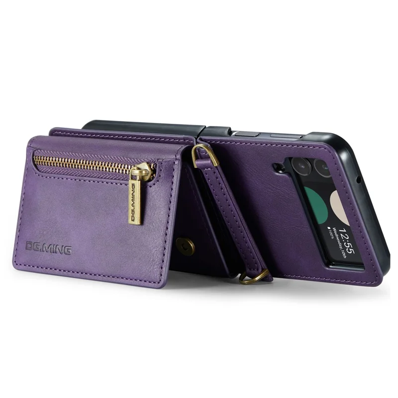 DG.MING M5 Series for Samsung Galaxy Z Flip4 5G Case RFID Blocking PU Leather+PC Folding Phone Cover - Purple