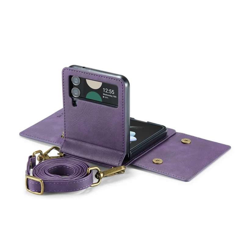 DG.MING M5 Series for Samsung Galaxy Z Flip4 5G Case RFID Blocking PU Leather+PC Folding Phone Cover - Purple