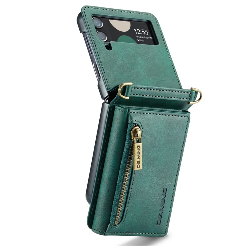 DG.MING M5 Series for Samsung Galaxy Z Flip4 5G Case RFID Blocking PU Leather+PC Folding Phone Cover - Green