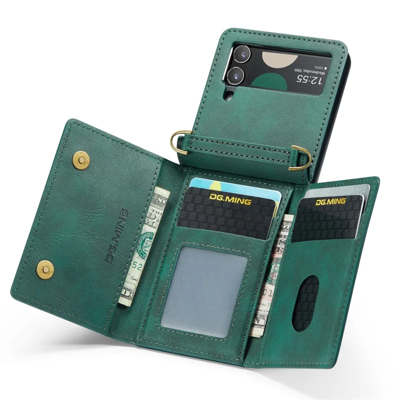 DG.MING M5 Series for Samsung Galaxy Z Flip4 5G Case RFID Blocking PU Leather+PC Folding Phone Cover - Green