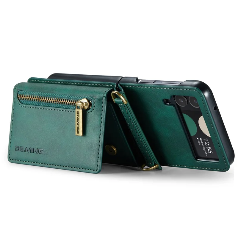 DG.MING M5 Series for Samsung Galaxy Z Flip4 5G Case RFID Blocking PU Leather+PC Folding Phone Cover - Green