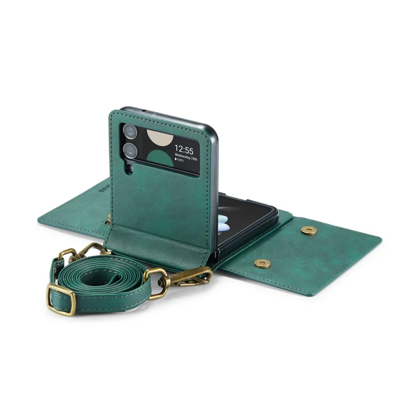 DG.MING M5 Series for Samsung Galaxy Z Flip4 5G Case RFID Blocking PU Leather+PC Folding Phone Cover - Green