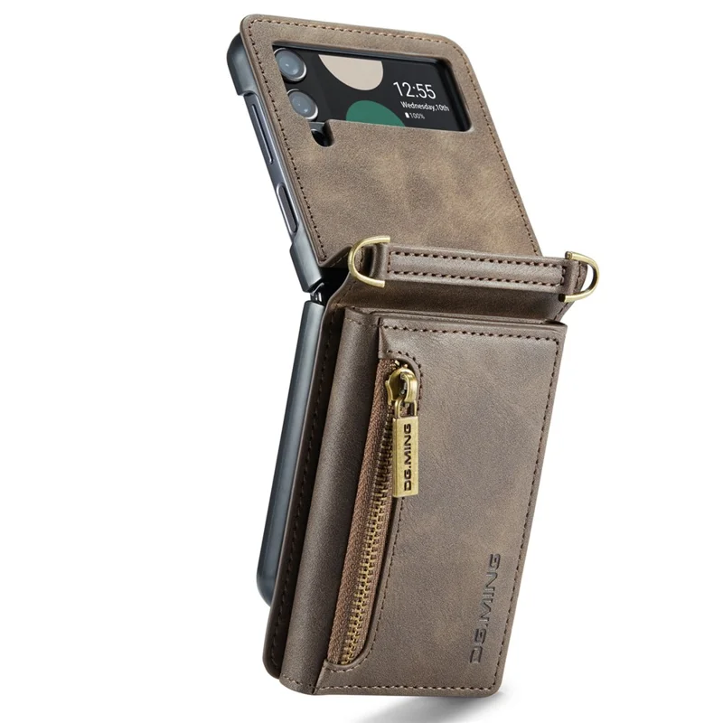 DG.MING M5 Series per Samsung Galaxy Z Flip4 5G Custodia RFID Blocking PU Pelle+PC Pieghevole Custodia per Telefono - Caffè