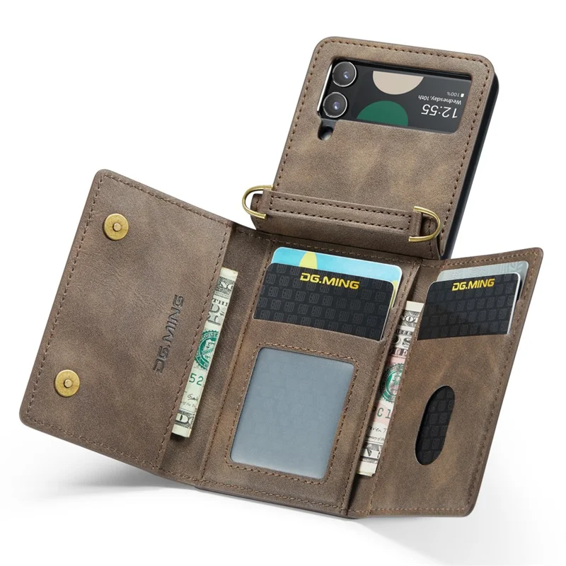DG.MING M5 Series per Samsung Galaxy Z Flip4 5G Custodia RFID Blocking PU Pelle+PC Pieghevole Custodia per Telefono - Caffè