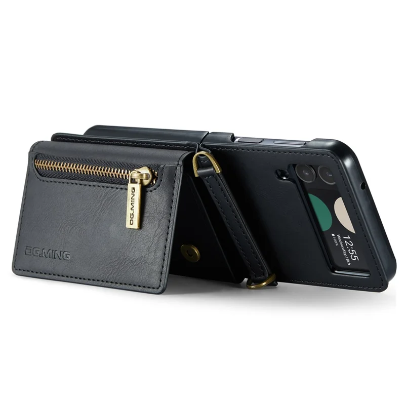 DG.MING M5 Series для Samsung Galaxy Z Flip4 5G Чехол с блокировкой RFID из искусственной кожи ПУ+ПК с откидной крышкой - Черный