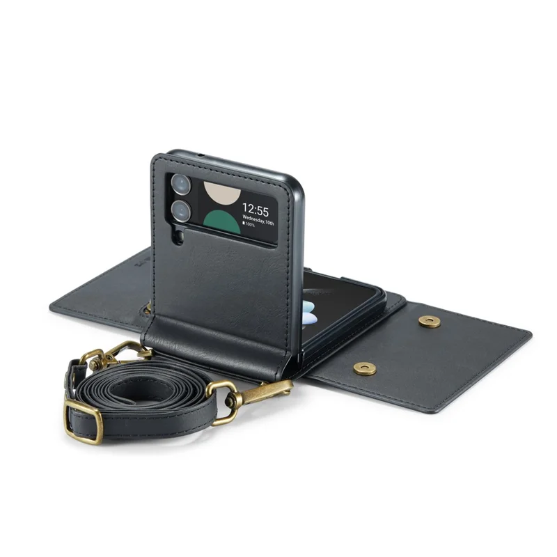 DG.MING M5 Series для Samsung Galaxy Z Flip4 5G Чехол с блокировкой RFID из искусственной кожи ПУ+ПК с откидной крышкой - Черный