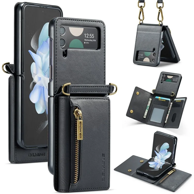 Étui DG.MING M5 Series pour Samsung Galaxy Z Flip3 5G avec fentes pour cartes RFID Blocking en cuir+PC - Noir