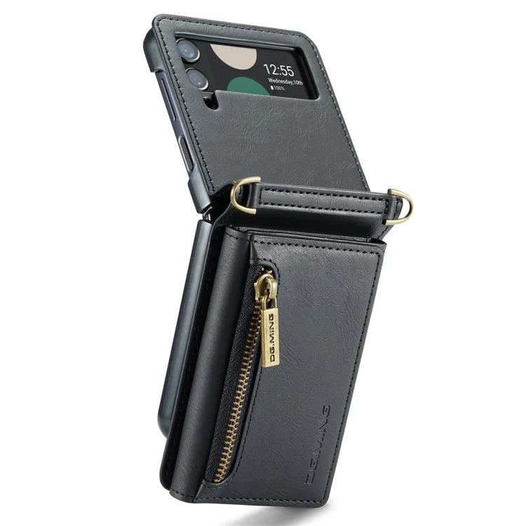Étui DG.MING M5 Series pour Samsung Galaxy Z Flip3 5G avec fentes pour cartes RFID Blocking en cuir+PC - Noir