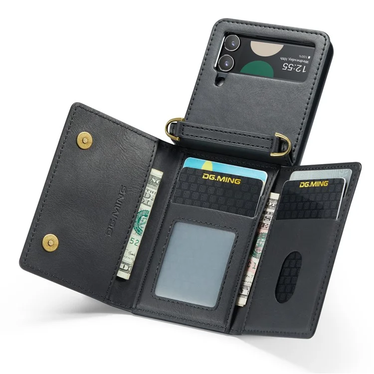 Étui DG.MING M5 Series pour Samsung Galaxy Z Flip3 5G avec fentes pour cartes RFID Blocking en cuir+PC - Noir