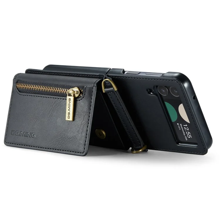 Étui DG.MING M5 Series pour Samsung Galaxy Z Flip3 5G avec fentes pour cartes RFID Blocking en cuir+PC - Noir