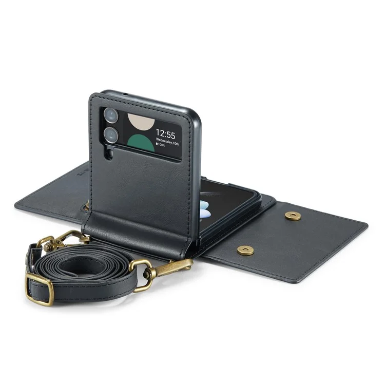 Étui DG.MING M5 Series pour Samsung Galaxy Z Flip3 5G avec fentes pour cartes RFID Blocking en cuir+PC - Noir