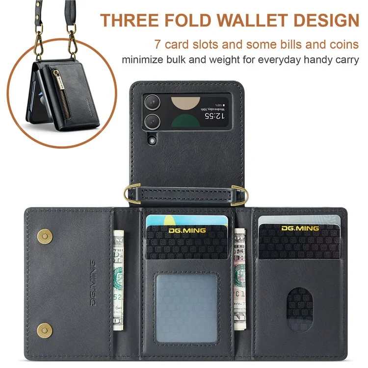 Étui DG.MING M5 Series pour Samsung Galaxy Z Flip3 5G avec fentes pour cartes RFID Blocking en cuir+PC - Noir