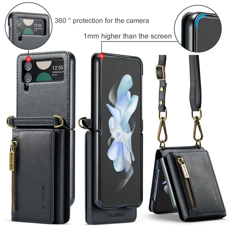 Étui DG.MING M5 Series pour Samsung Galaxy Z Flip3 5G avec fentes pour cartes RFID Blocking en cuir+PC - Noir