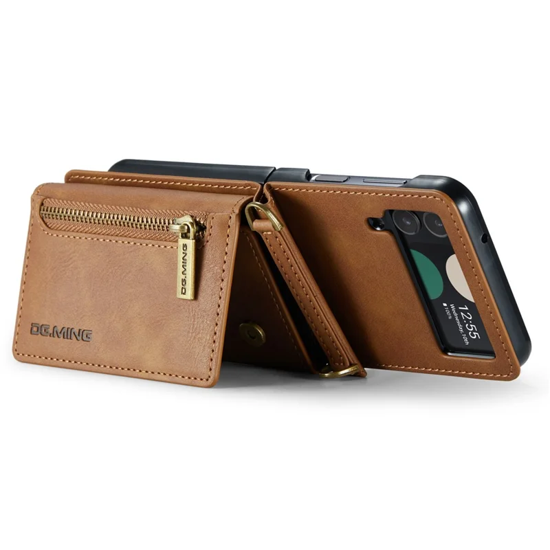 DG.MING M5 Series for Samsung Galaxy Z Flip3 5G Case RFID Blocking Card Slots Leather+PC Phone Cover - Brown