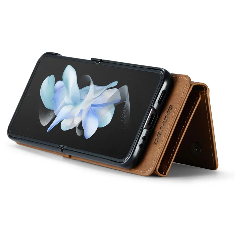 DG.MING M5 Series for Samsung Galaxy Z Flip3 5G Case RFID Blocking Card Slots Leather+PC Phone Cover - Brown