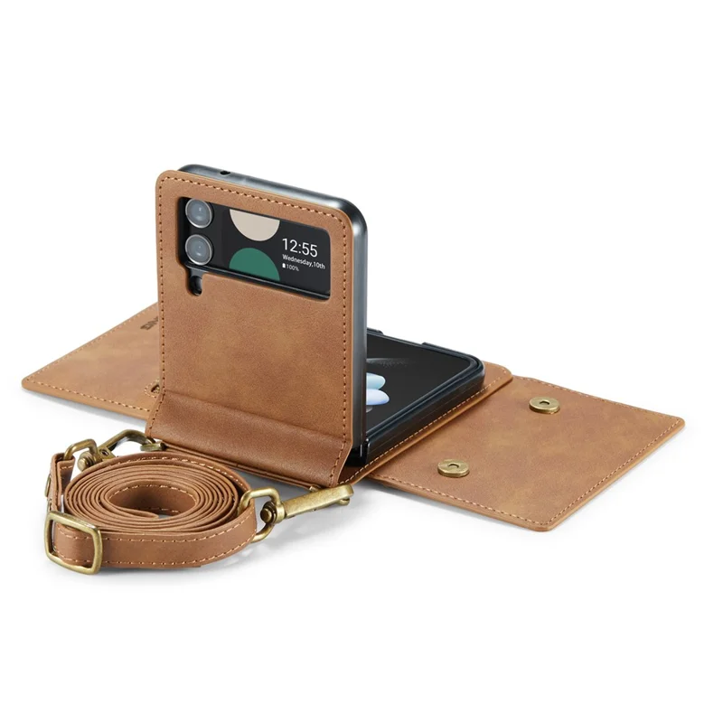 DG.MING M5 Series for Samsung Galaxy Z Flip3 5G Case RFID Blocking Card Slots Leather+PC Phone Cover - Brown