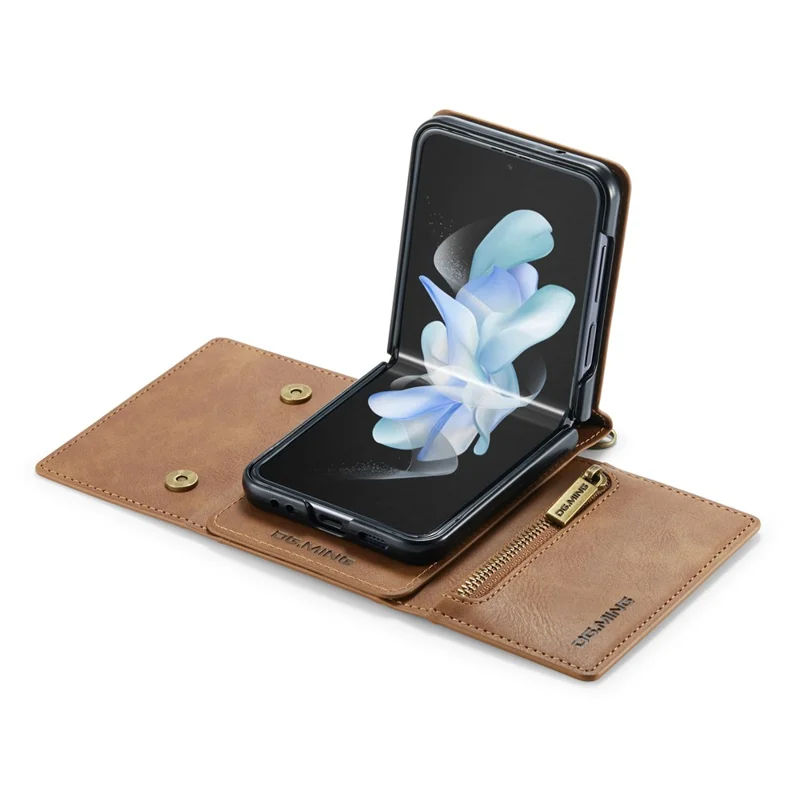 DG.MING M5 Series for Samsung Galaxy Z Flip3 5G Case RFID Blocking Card Slots Leather+PC Phone Cover - Brown