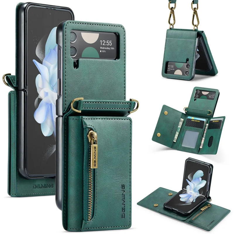 DG.MING Série M5 para Samsung Galaxy Z Flip3 5G Case RFID Bloqueio de Slots de Cartão Capa de Couro+PC - Verde