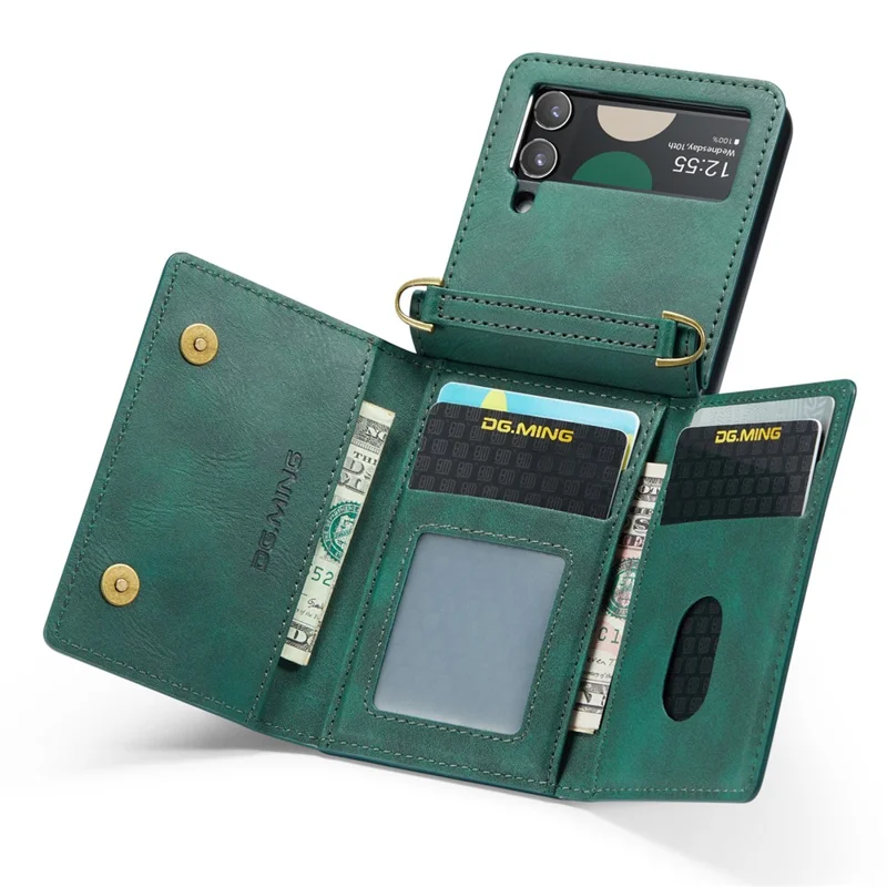 DG.MING Série M5 para Samsung Galaxy Z Flip3 5G Case RFID Bloqueio de Slots de Cartão Capa de Couro+PC - Verde
