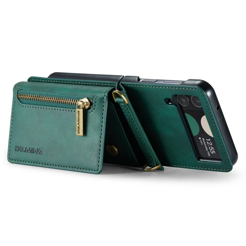 DG.MING Série M5 para Samsung Galaxy Z Flip3 5G Case RFID Bloqueio de Slots de Cartão Capa de Couro+PC - Verde