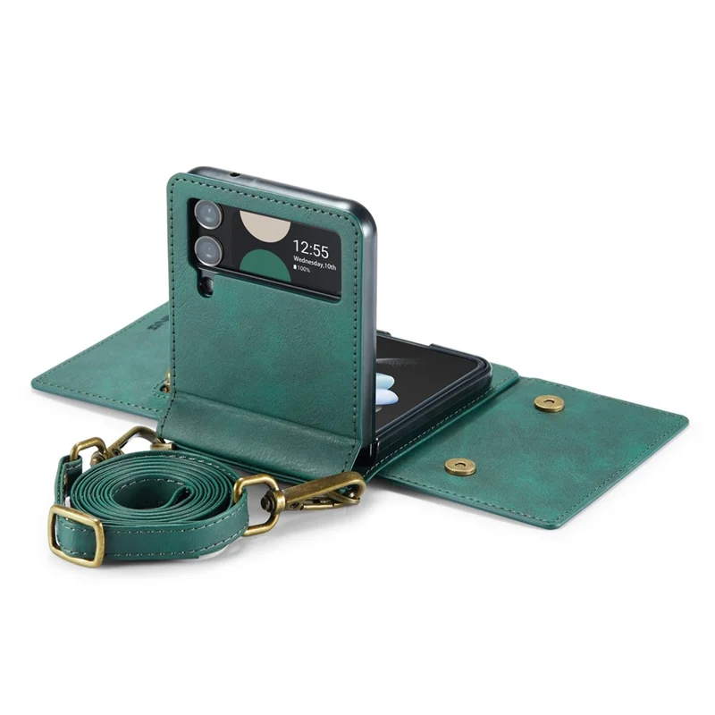 DG.MING Série M5 para Samsung Galaxy Z Flip3 5G Case RFID Bloqueio de Slots de Cartão Capa de Couro+PC - Verde