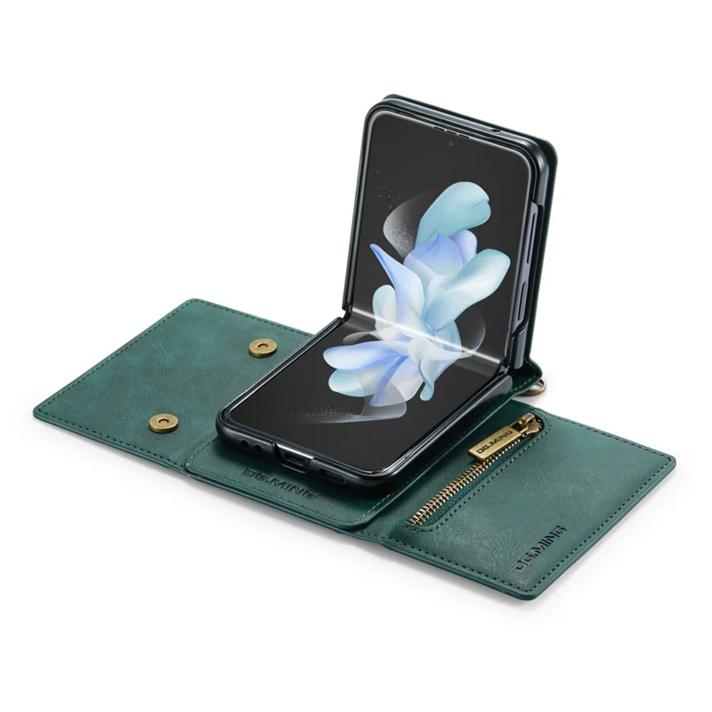 DG.MING Série M5 para Samsung Galaxy Z Flip3 5G Case RFID Bloqueio de Slots de Cartão Capa de Couro+PC - Verde