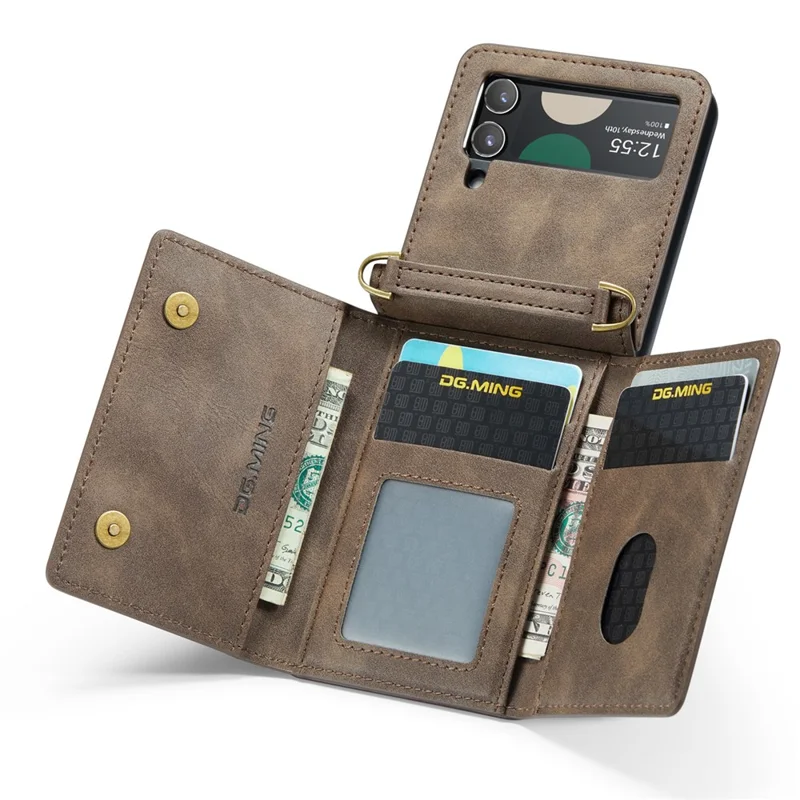 DG.MING M5 Series for Samsung Galaxy Z Flip3 5G Case RFID Blocking Card Slots Leather+PC Phone Cover - Coffee