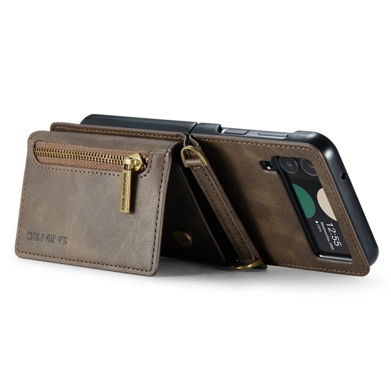 DG.MING M5 Series for Samsung Galaxy Z Flip3 5G Case RFID Blocking Card Slots Leather+PC Phone Cover - Coffee