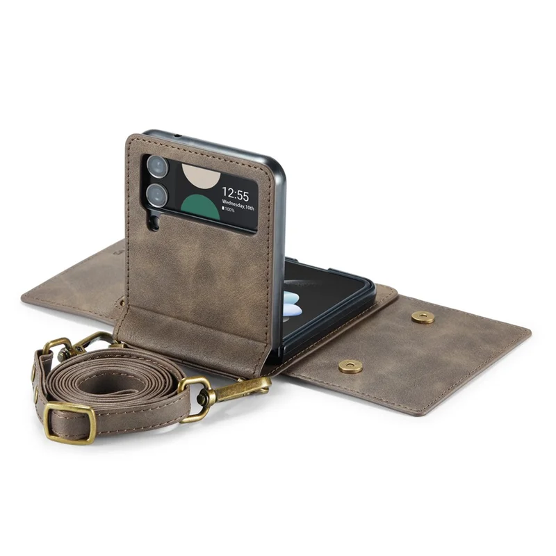 DG.MING M5 Series for Samsung Galaxy Z Flip3 5G Case RFID Blocking Card Slots Leather+PC Phone Cover - Coffee