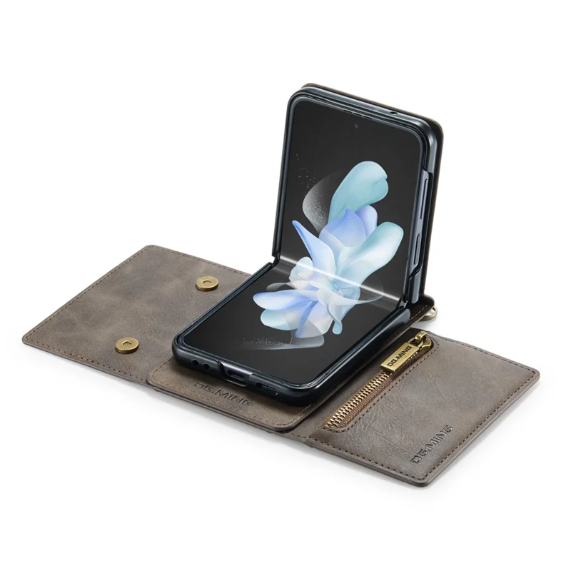 DG.MING M5 Series for Samsung Galaxy Z Flip3 5G Case RFID Blocking Card Slots Leather+PC Phone Cover - Coffee