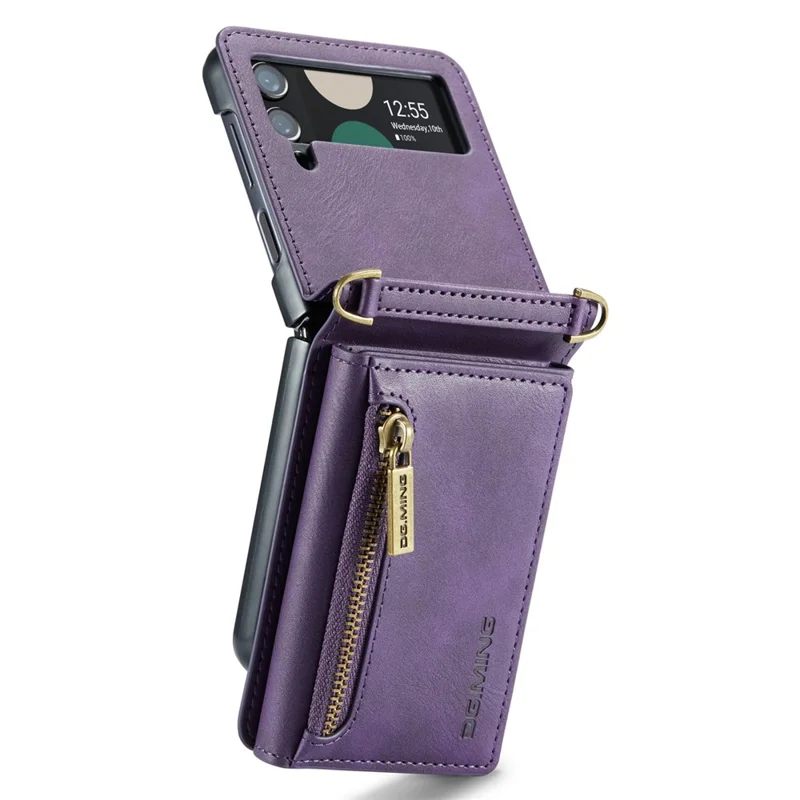 DG.MING M5 Series for Samsung Galaxy Z Flip3 5G Case RFID Blocking Card Slots Leather+PC Phone Cover - Purple