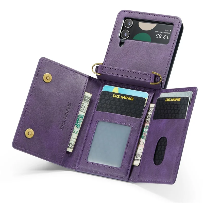 DG.MING M5 Series for Samsung Galaxy Z Flip3 5G Case RFID Blocking Card Slots Leather+PC Phone Cover - Purple