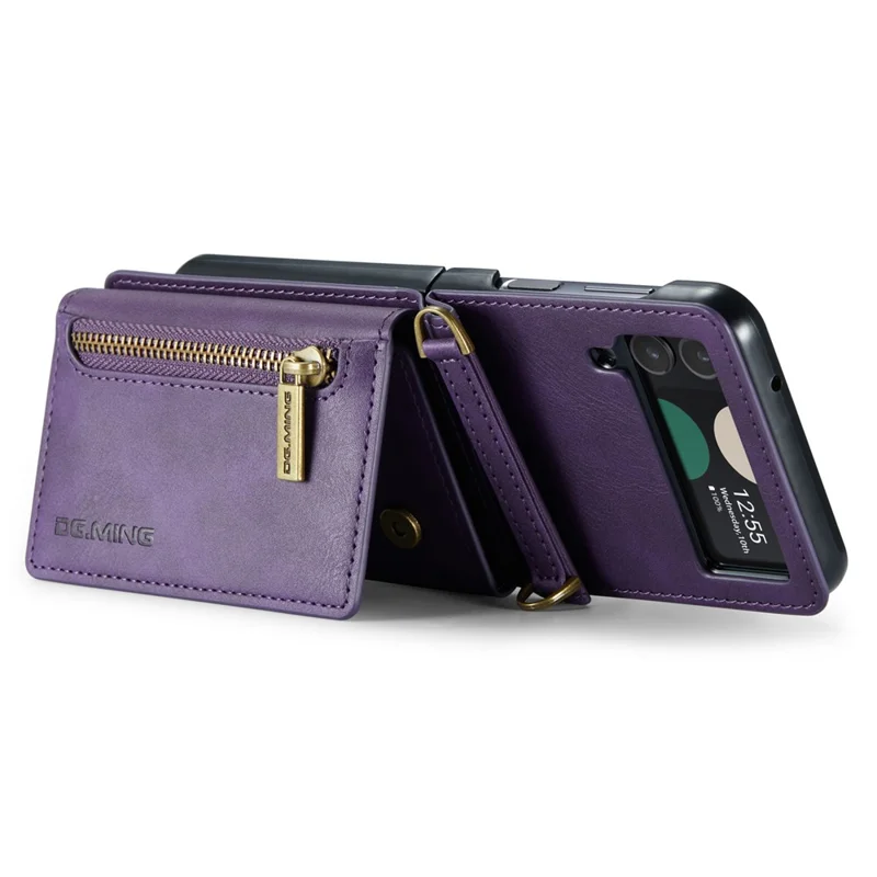 DG.MING M5 Series for Samsung Galaxy Z Flip3 5G Case RFID Blocking Card Slots Leather+PC Phone Cover - Purple