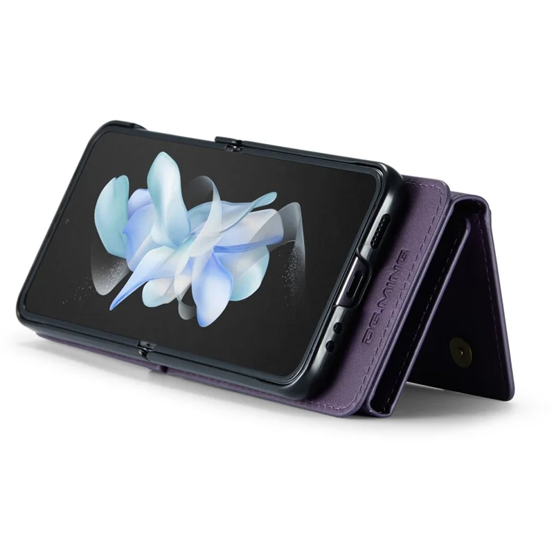 DG.MING M5 Series for Samsung Galaxy Z Flip3 5G Case RFID Blocking Card Slots Leather+PC Phone Cover - Purple
